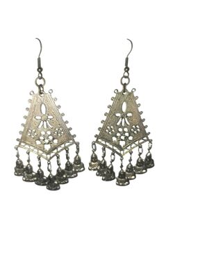 Oxidised Triangle Jhumka Earrings W/ Dangling Jhumkis - Traditional Indian Style
